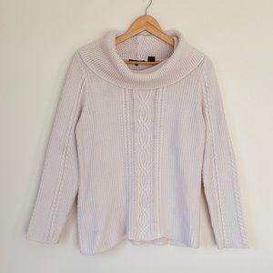 100% Cotton cable knit Sweater - cowl neck - L